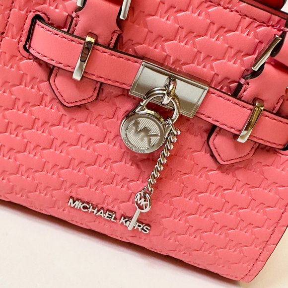 Michael Kors Hamilton MINI Satchel Shoulder Crossbody Bag Embossed MK Tea Rose - Picture 5 of 13